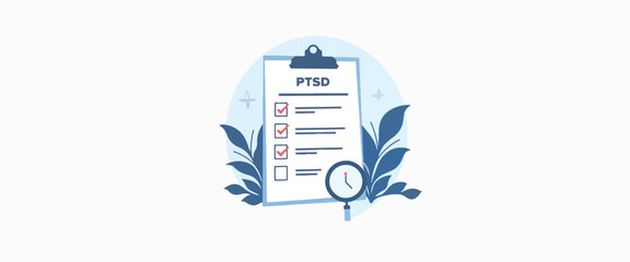 PTSD diagnosis form with geometric shapes on white background, calmness