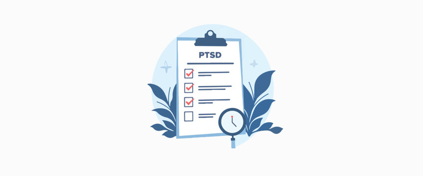 PTSD diagnosis form with geometric shapes on white background, calmness