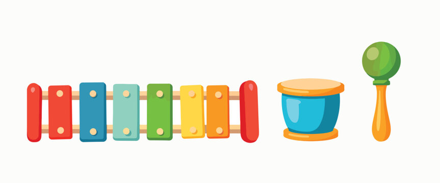 Colorful musical instruments for children on white background, educational purpose