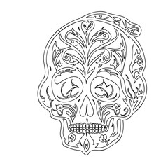 Ornate Sugar Skull Outlined on White Canvas