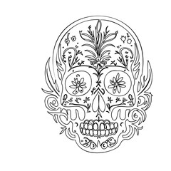 Elaborate floral skull with detailed line work