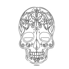 Stylized Sugar Skull Line Art Illustration