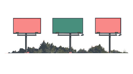 Fototapeta premium Three Blank Billboards with Overgrown Bushes