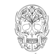 Floral Sugar Skull Art for Coloring Illustration