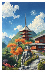 Obraz premium Travel illustration in oil paint. Abstract pattern for printing on wall decorations, wallpapers, covers, leaflets