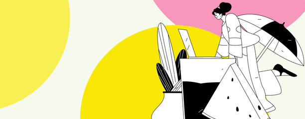 Summer characters daily life scene illustration
