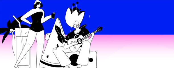 Summer characters daily life scene illustration
