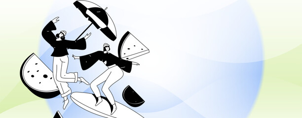 Summer characters daily life scene illustration
