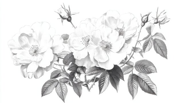 Old illustration of Rosa muscosa alba. Created by P. R. Redoute, published on Les Roses, Imp. Firmin Didot, Paris, 1817-24 illustration