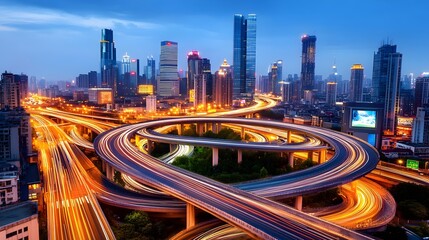 Night City Highway Interchange & Skyline - Urban landscapes