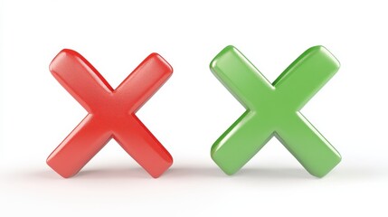 Obraz premium Green check mark and red cross sign no background in PNG format.