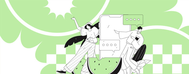 Summer characters daily life scene illustration
