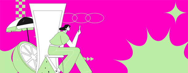 Summer characters daily life scene illustration
