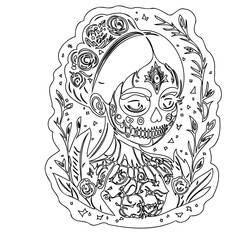 La Catrina black line art day of the dead