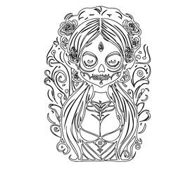 Floral Sugar Skull Art Coloring Page Design