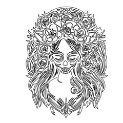 Sugar Skull Lady of the Dead Line Art Design