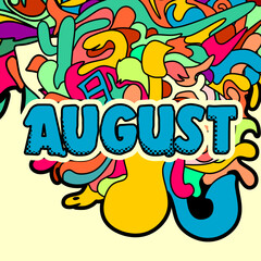 Groovy Retro August Design with Abstract Shapes