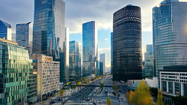 Aerial View of La Defense Financial District in Paris, France showcasing modern architecture