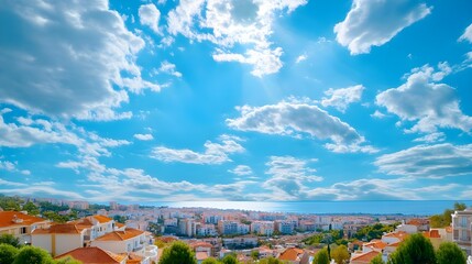 Sunny Coastal Town Aerial View, Blue Sky - Aerial Views