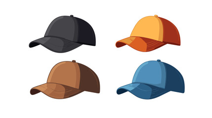 Four Baseball Caps in Black Orange Brown and Blue