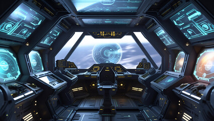 Futuristic Spaceship Cockpit with Advanced Control Panels