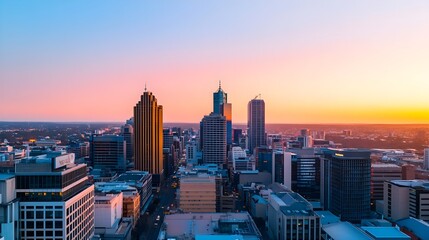 Obraz premium Perth City Sunset Skyline Aerial View - Aerial Photography