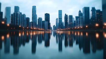 Chicago Skyline Reflection at Dusk - Moody/Dark Photography