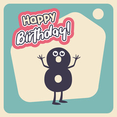 Cute Number Eight Character Birthday Greeting