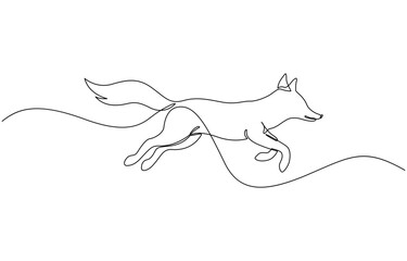Obraz premium Continuous one line drawing of cute fox. Isolated on white background vector illustration, Wolf/fox as predator on the jungle line art drawing for wall decoration.
