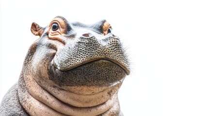 Obraz premium Close-up Portrait of a Hippopotamus Against a White Background