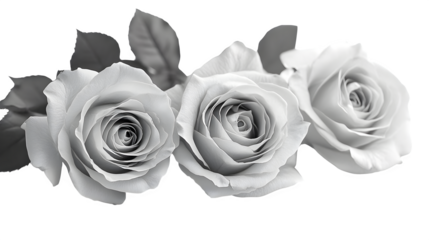grayscale rose bouquet with vintage aesthetic, isolated on white background