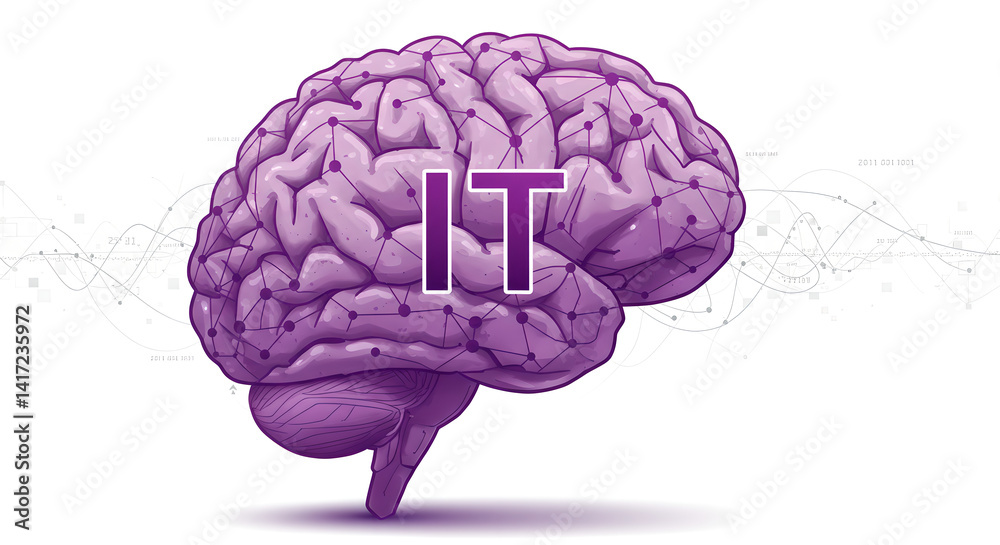 Poster human brain with interconnected nodes and text it, information technology. brain network and neural 