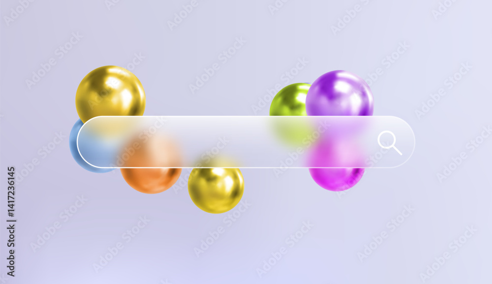 Fototapete glass search bar transparent web button. website ui page frame design. vector sign element design. f