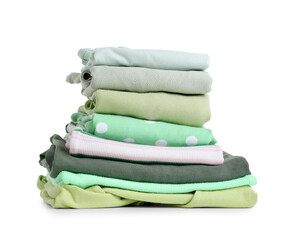 Stack of clean clothes isolated on white background