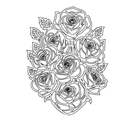 Rose Bouquet Line Art Illustration on White