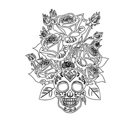Skull and Rose Line Art for Day of the Dead