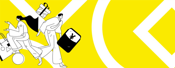 Holiday shopping people doing e-commerce online shopping flat vector concept operation hand drawn illustration
