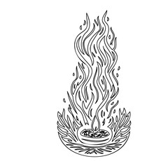 Hand Drawn Flame in Black and White Illustration