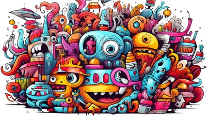 Fototapeta premium Creative Cartoon Doodle Colored Pencil Illustration of a Colorful Car Design