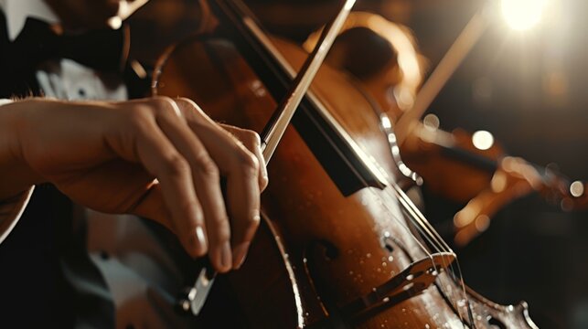 The closeup of violin performance