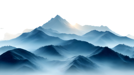 layered mountain range in soft lighting, high-definition, realistic look, isolated on white background