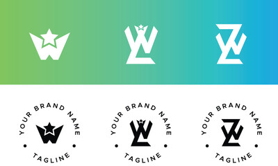 LW star symbol, W star monogram, ZW symbol Monogram style design to use on clothing mockups 
