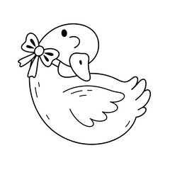 Black and white silly goose doodle, isolated cartoon character. Silly goose on the loose. Silly goose meme shirt. Funny goose, hand drawn vector illustration in flat style.