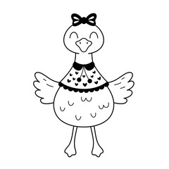 Black and white silly goose doodle, isolated cartoon character. Silly goose on the loose. Silly goose meme shirt. Funny goose, hand drawn vector illustration in flat style.