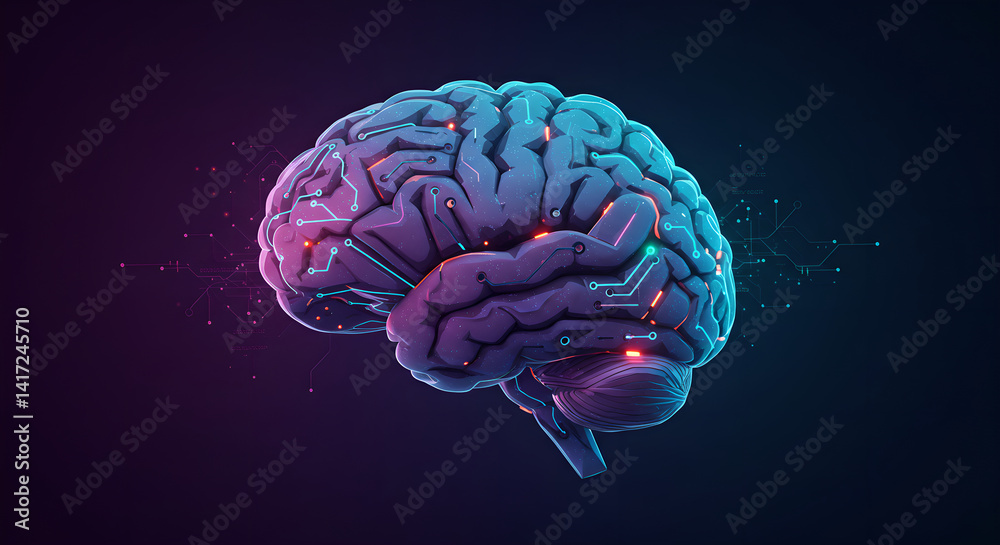 Poster artificial human brain for medicine. digital brain enhanced using technology. artificial intelligenc