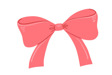 Coquette pink bow flat isolated drawing, vector illustration