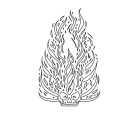 Stylized Flaming Skull Illustration on White