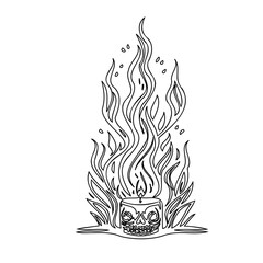 Line Art: Skull Candle with Fiery Flame Design
