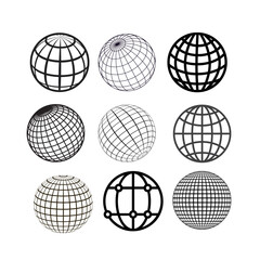 Globe grid spheres – striped 3D wireframe designs with latitude and longitude lines. Includes kisi (mesh-style) variations, ideal for global, tech, or geographic themes.
