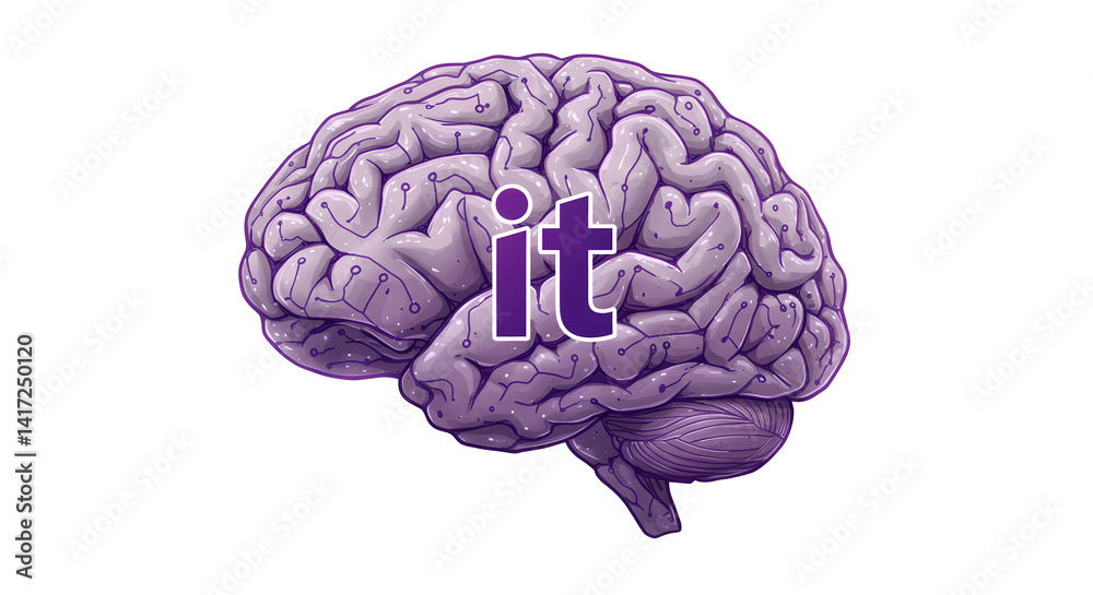 Poster artificial intelligence concept with digitized brain. it text over brain. futuristic mind. brain wit